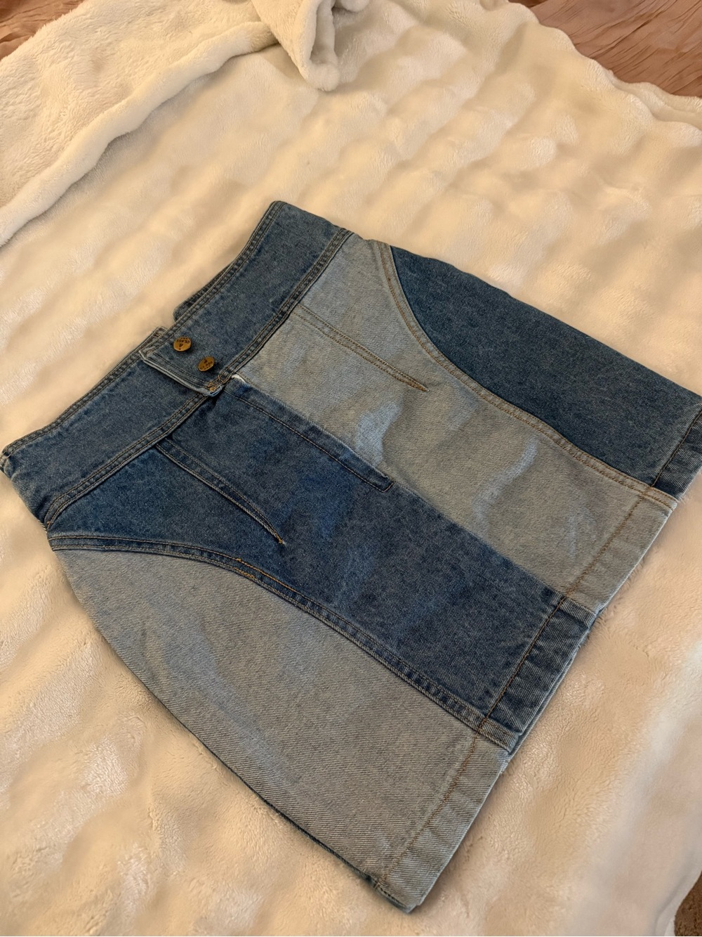 Patchwork Denim Mini Skirt in Two-Tone Blue